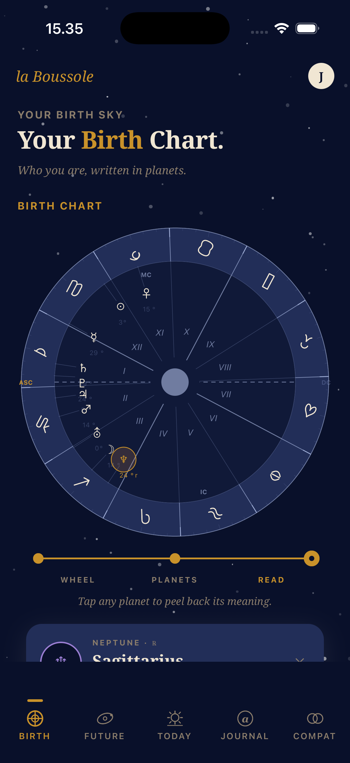 Birth chart screen
