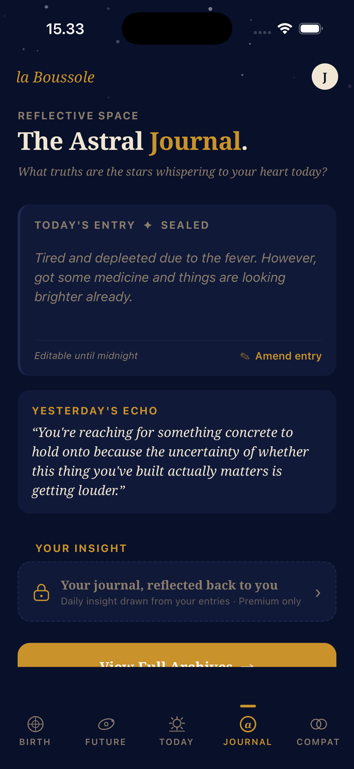 Journal screen